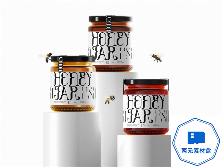 图片[9]-y125.玻璃罐蜂蜜果酱密封分装瓶产品包装效果图展示样机PSD模板ps素材-两元素材盒